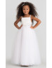 Square Neck White Satin Tulle Ankle Length Flower Girl Dress